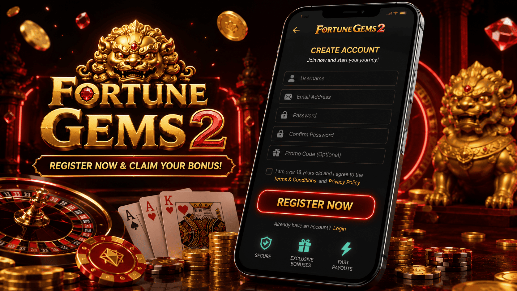 Formulario de registro en Fortune Gems 2